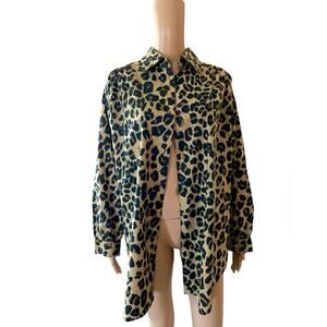 Roaman Shirt Women Medium Casual Career Leopard Animal Print Tunic Top Tan Black